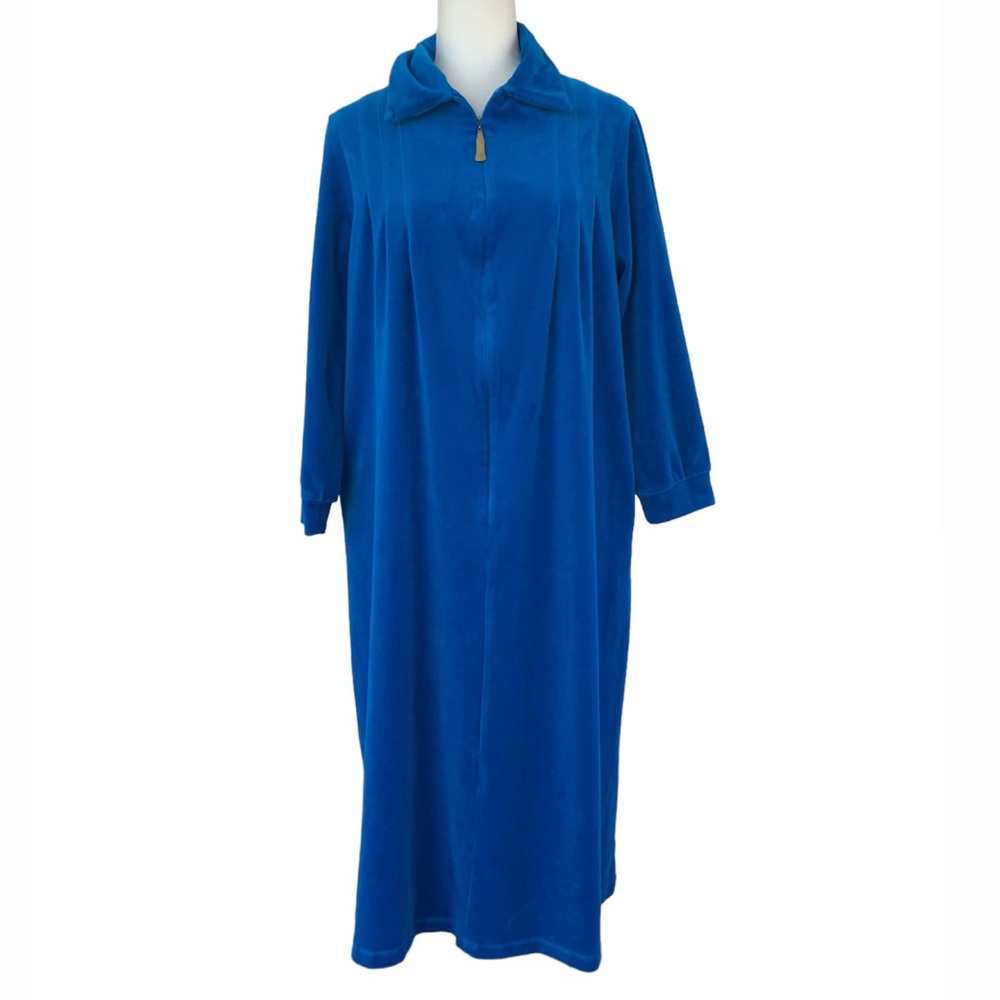 Vintage Velvet Robe Housedress With Gold Zipper - image 1